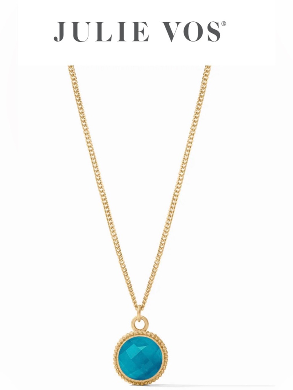 NWOT, Julie Vos Fleur-de-Lis Solitaire Necklace, Iridescent London Blue